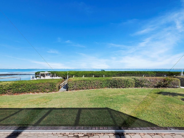 view of yard with a water view