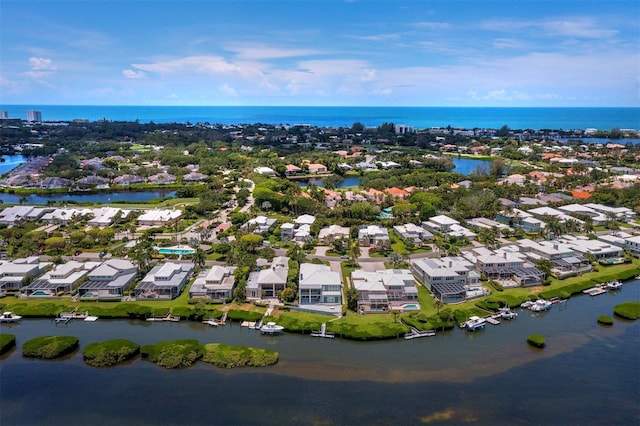 bird's eye view featuring a water view