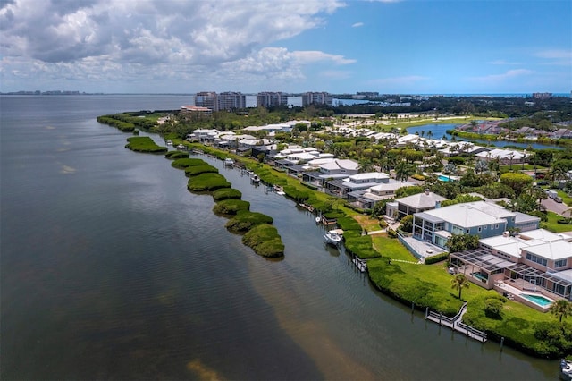 bird's eye view featuring a water view