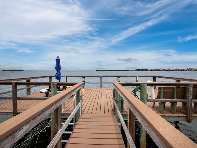 view of dock with a water view