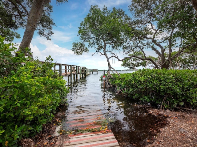 view of dock with a water view