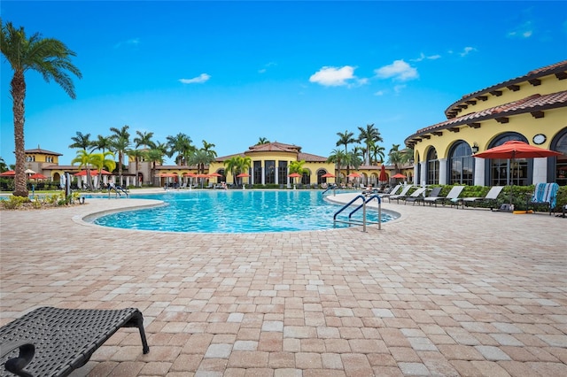 view of pool featuring a patio