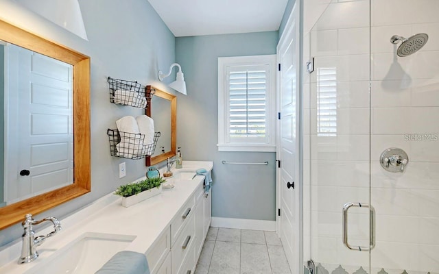 bathroom with vanity and walk in shower