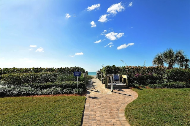 view of yard with a water view