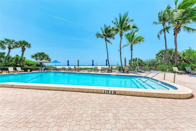 view of swimming pool with a patio