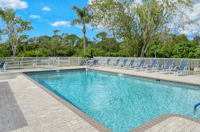 view of swimming pool featuring a patio area