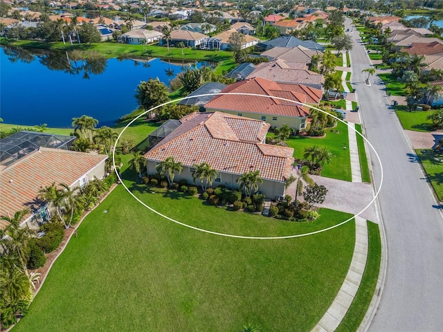 aerial view featuring a water view