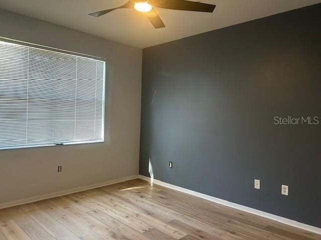 spare room featuring light hardwood / wood-style flooring and ceiling fan