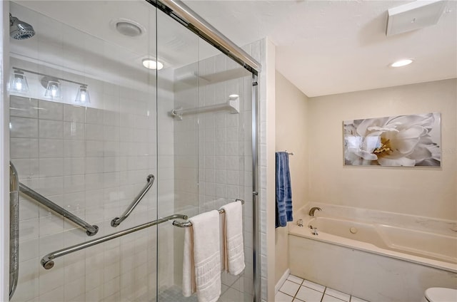 5911 Midnight Pass Rd Unit 504, Sarasota, FL 34242 - full bath with a garden tub, a stall shower, and tile patterned flooring