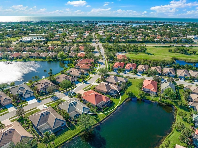 bird's eye view featuring a water view