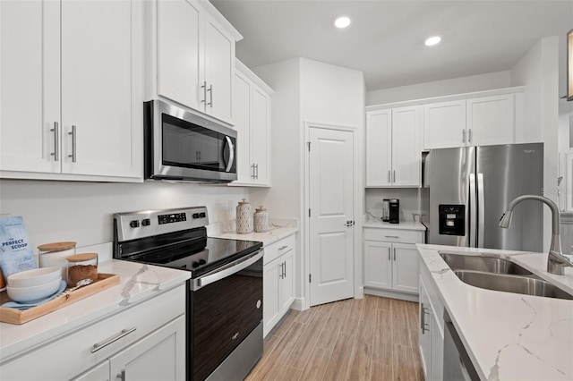 kitchen featuring white cabinets, appliances with stainless steel finishes, and sink