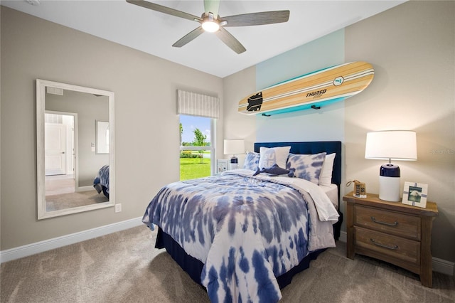 bedroom with carpet flooring and ceiling fan