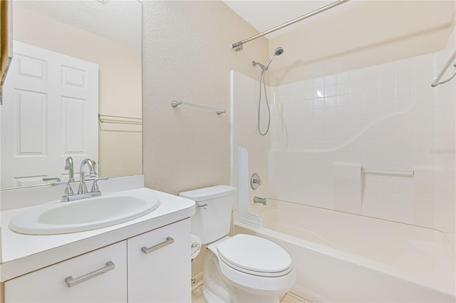 full bathroom featuring vanity, shower / bath combination, and toilet