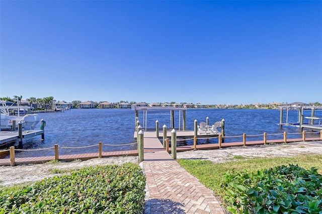 view of dock with a water view