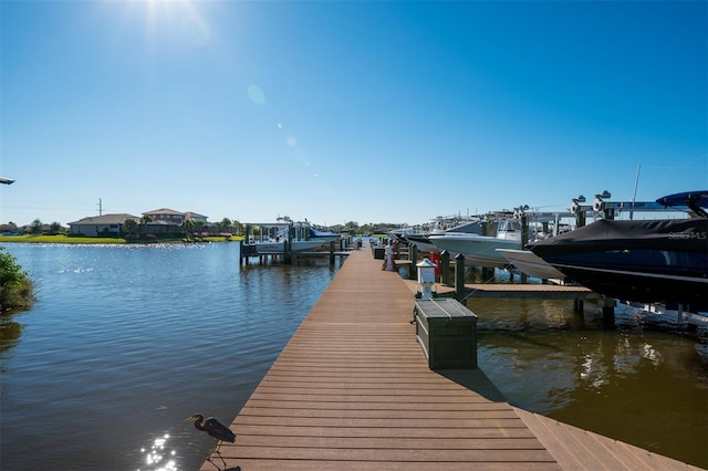 dock area with a water view