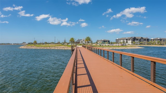 dock area with a water view