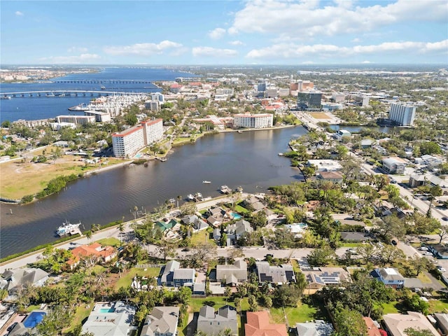 aerial view with a water view