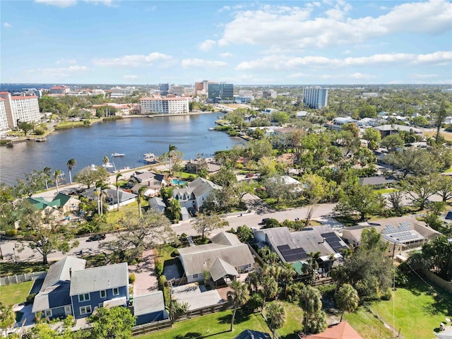 aerial view with a water view