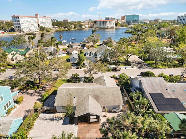 aerial view with a water view