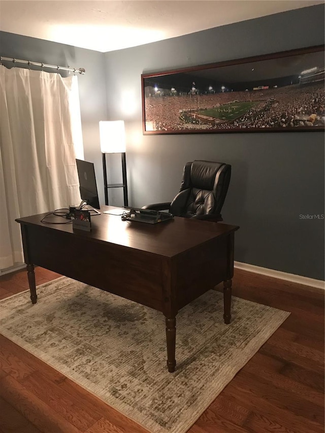 home office featuring hardwood / wood-style floors