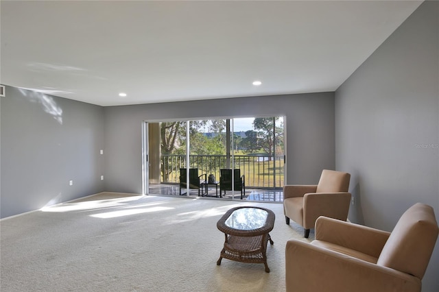 living area with carpet