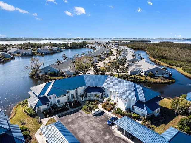 aerial view with a water view