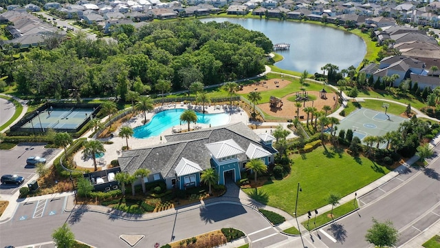 bird's eye view featuring a water view