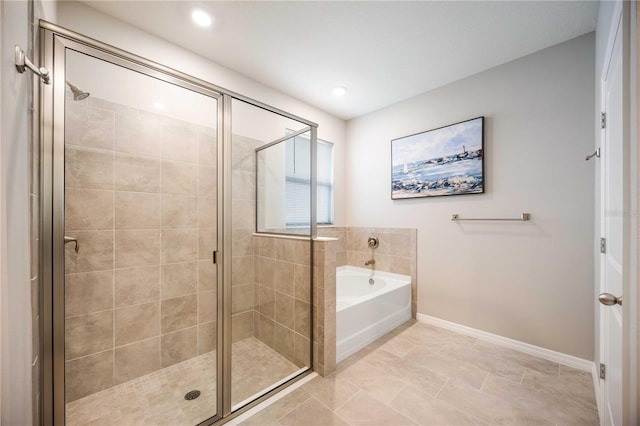 12689 Promenade Estates Blvd, Sarasota, FL 34238 - full bath with a bath, a stall shower, and recessed lighting