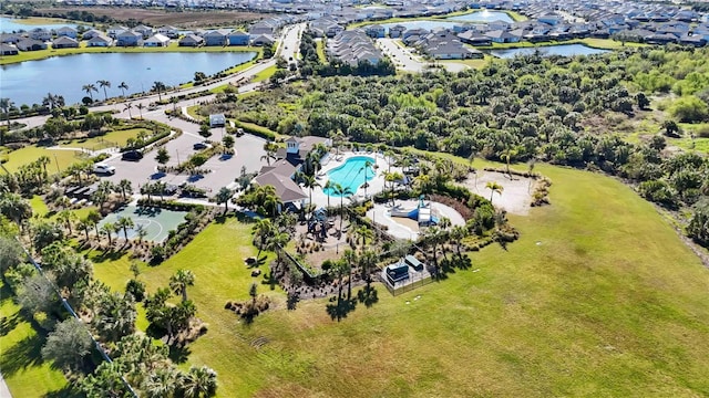 aerial view with a water view