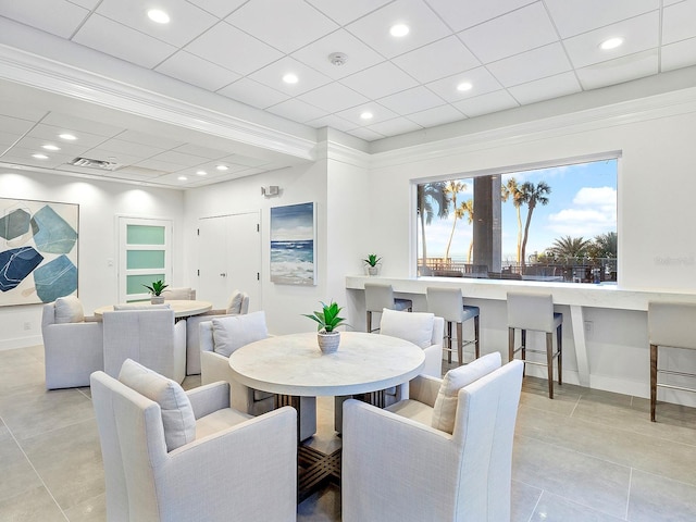 dining room with light tile patterned floors, visible vents, baseboards, and recessed lighting