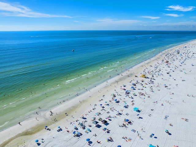 property view of water featuring a beach view