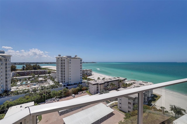 property view of water featuring a beach view