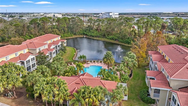 aerial view with a water view