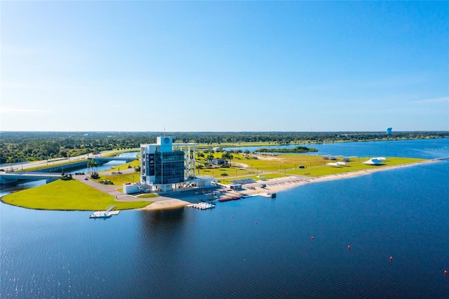 drone / aerial view featuring a water view