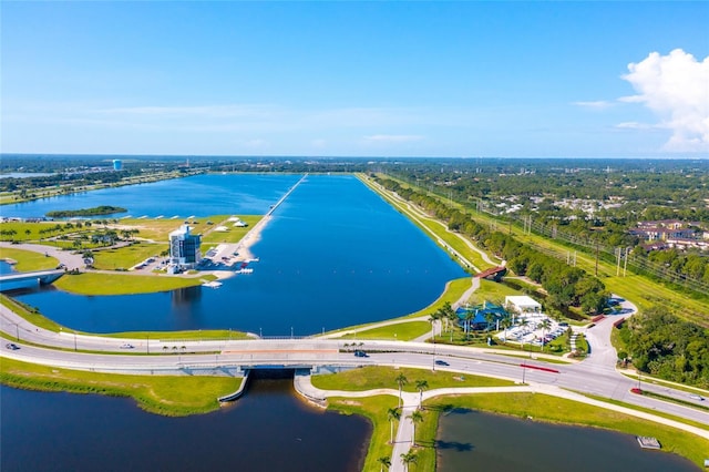 aerial view featuring a water view