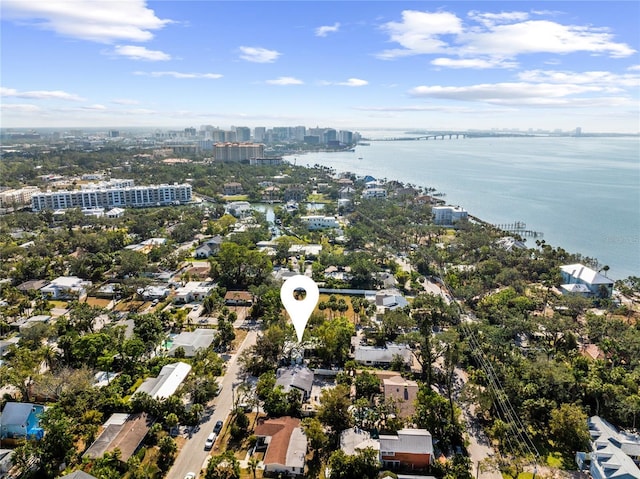 aerial view featuring a water view