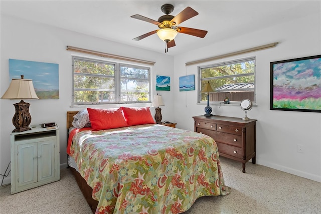 bedroom featuring ceiling fan