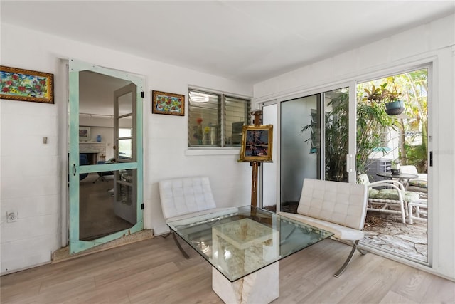 living area featuring light hardwood / wood-style flooring