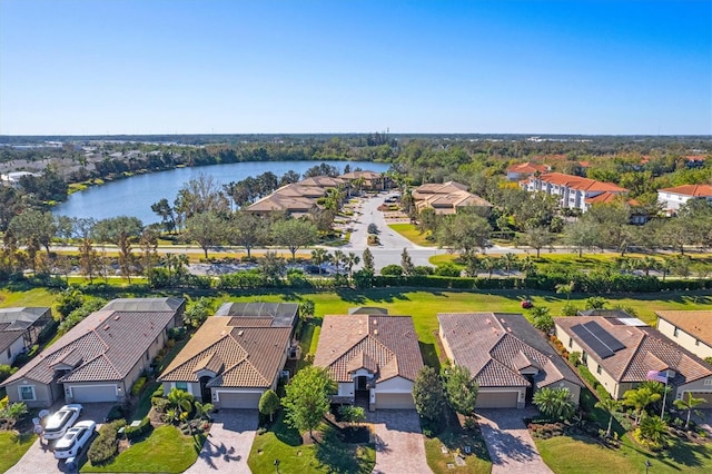 aerial view featuring a water view