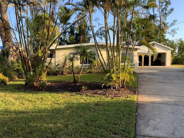 single story home featuring a carport and a front lawn