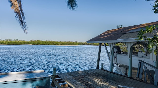 view of dock with a water view