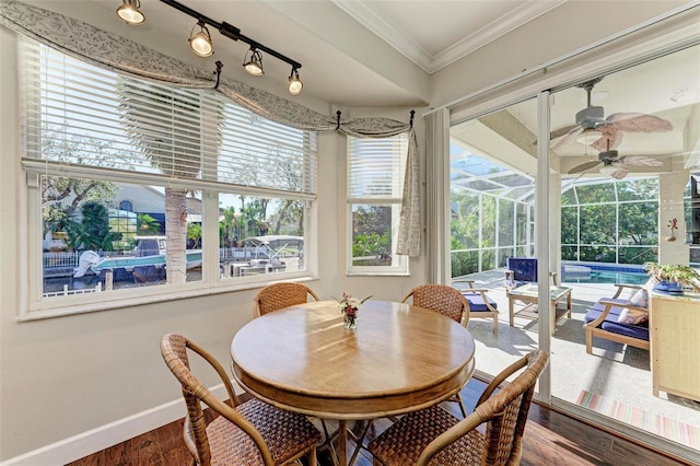 sunroom with a wealth of natural light and track lighting