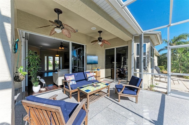 view of patio / terrace with an outdoor hangout area and a lanai