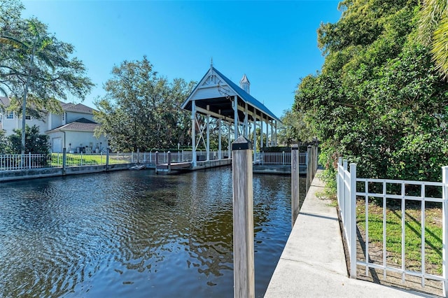 dock area featuring a water view