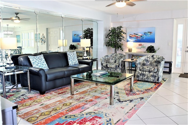 living room with tile patterned floors and plenty of natural light