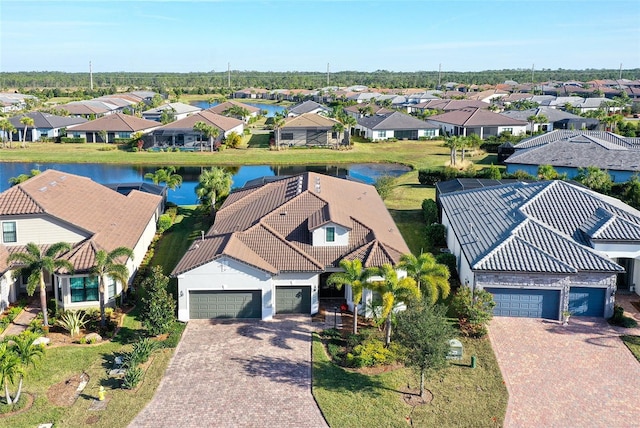 aerial view featuring a water view