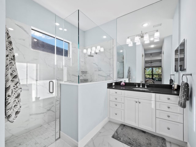 bathroom featuring vanity and walk in shower