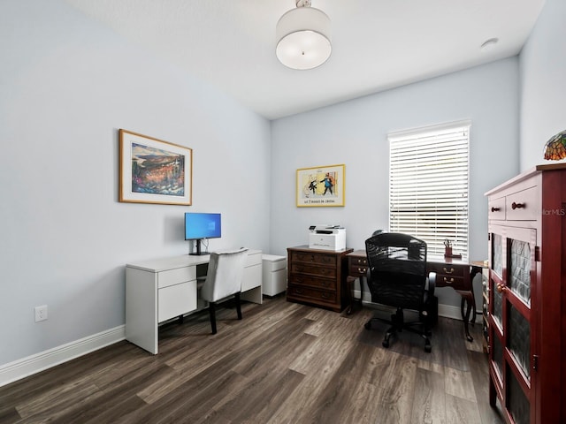 office area with dark hardwood / wood-style flooring