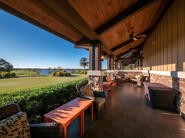 view of patio / terrace featuring an outdoor living space and ceiling fan