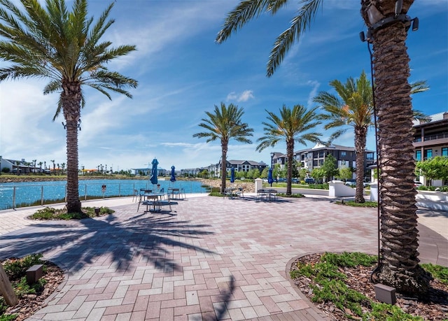 view of property's community with a water view